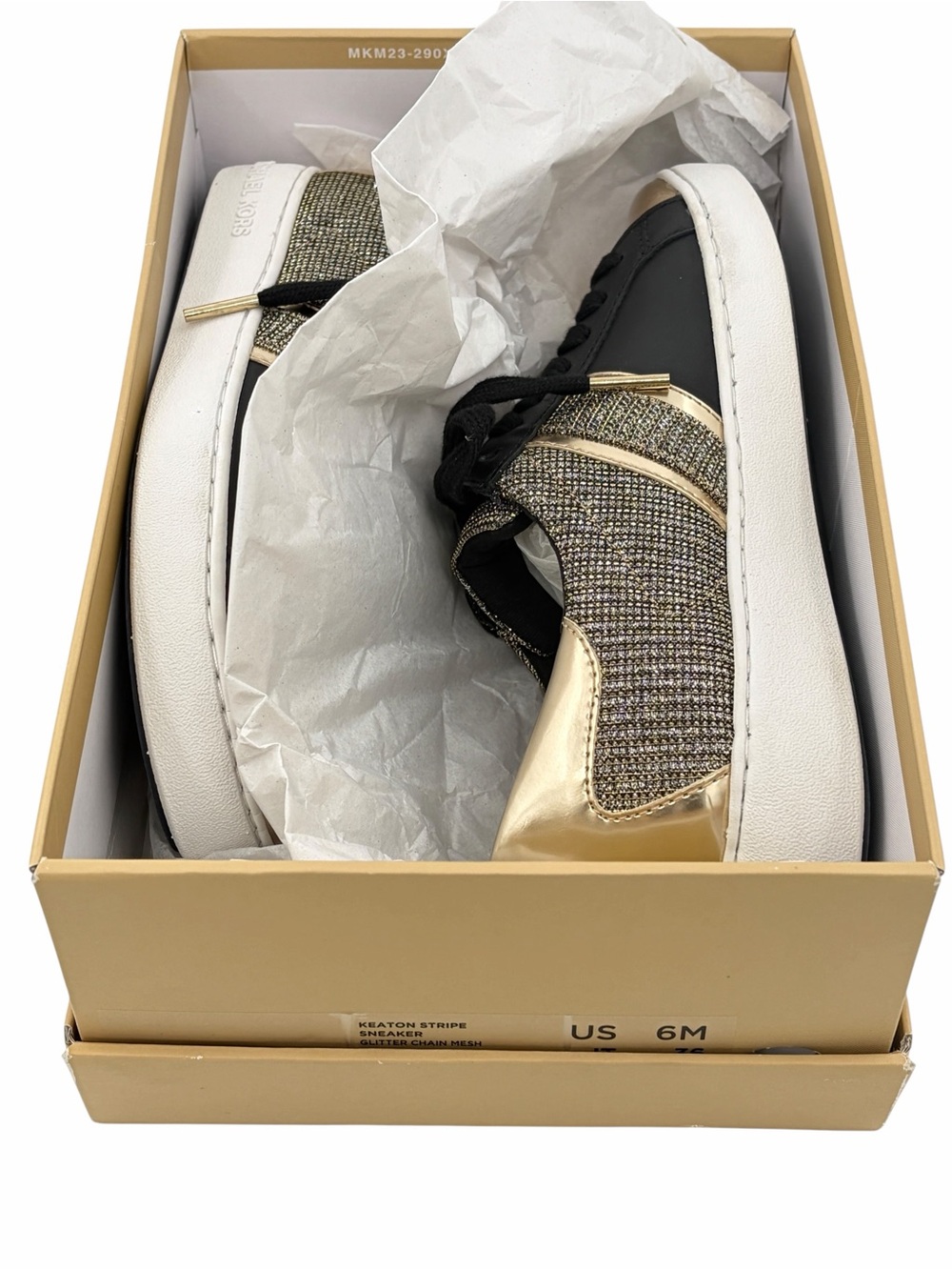 MK new Keaton Stripe Sneaker w/ Glitter Chain Mesh + Box - Picture 9 of 15